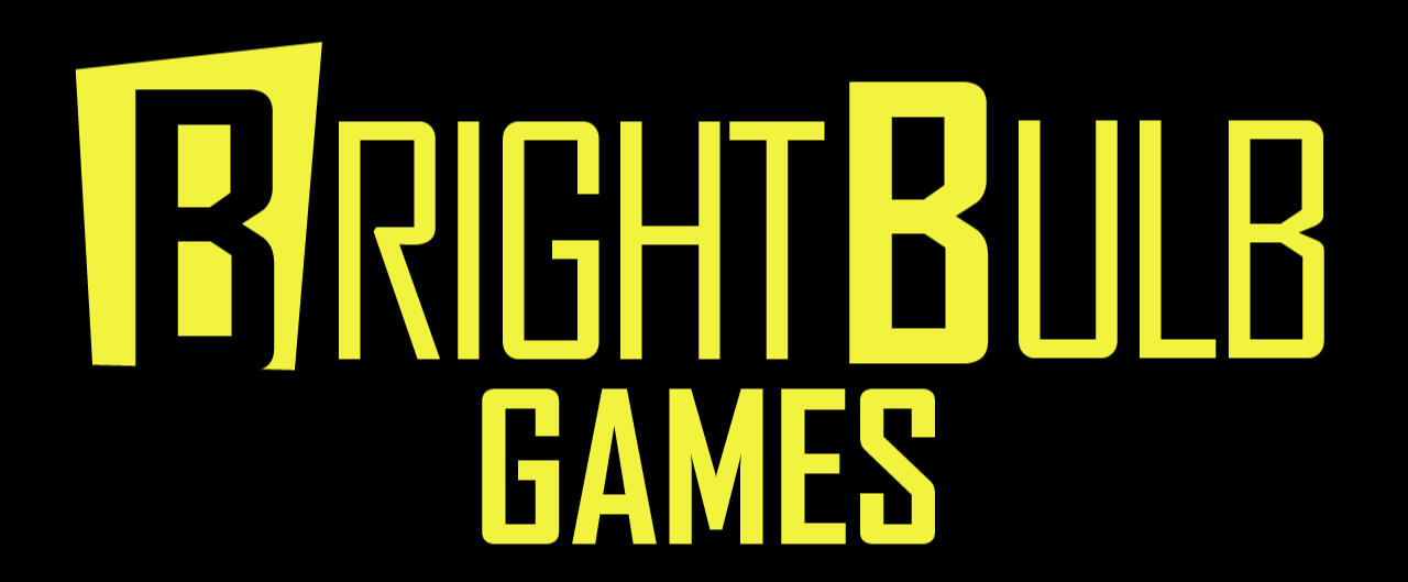 Brightbulb Games Logo Brightbulb Games logo – bold yellow text on a black background with “Brightbulb” styled in tall, playful letters and “Games” centered below.